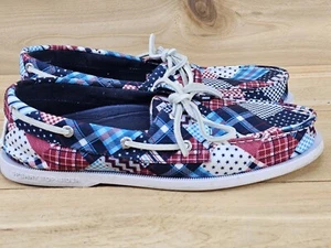 Sperry Topsider kariert Herren Größe 8,5 Bootsschuhe Freizeit rot weiß blau  - Bild 1 von 10