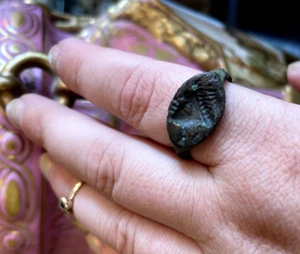 Ancient Roman Bronze Cast Signet Ring with 18k Gold  Inner Band - Photo 1 sur 5