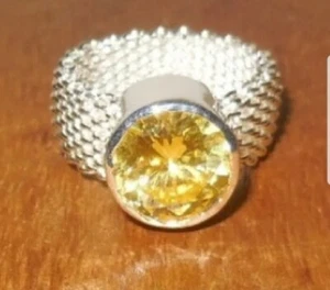GELBER TOPAS STERLINGSILBER PLATTIERT NETZ EDLER STEIN RING GRÖSSE 8 NEU T&C DESIGN - Bild 1 von 3