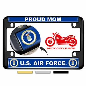 Motorcycle 4-hole Metal License Plate Frame - U.S. AIR FORCE PROUD MOM - Imagen 1 de 15
