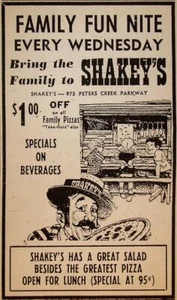 Vintage Shakeys Pizza Ad Poster Reproduction Print 17x12 - Picture 1 of 1