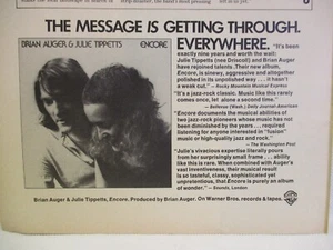 Brian Auger & Julie Tippetts Encore 1978 Vintage Impreso Anuncio Arte de Pared Disco 5 x 8 - Imagen 1 de 1