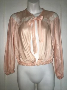 Vintage Peach Capricia Rayon Satin & Lace Bed JACKET Top M-l 14 - Picture 1 of 9