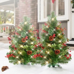 2 Stück Pre-Lit Weihnachtsbaum im Freien 24,5" Weg Rasen Urlaub Dekor - Bild 1 von 7