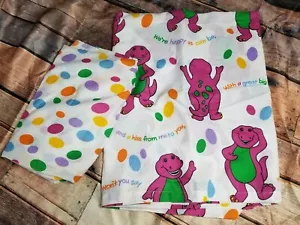 Vintage 1992 Barney The Dinosaur Twin Bed Sheet Set Fitted & Flat Bed Sheets - Picture 1 of 3