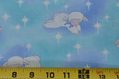13" Long, Counting Sheep with Silver-Sparkles Cotton, Fabric Traditions. N5955 - Image 1 of 4