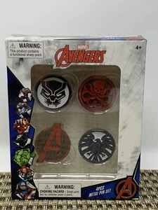 Marvel Avengers 4 Piece Metal Pin Set Black Panther Hydra Shield NEW - Picture 1 of 2