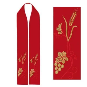 Red Christian Church Mass Liturgical Priest Stole Embroidered Gold Grapevine - Foto 1 di 2