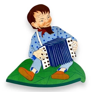 Vintage Pappe Papier Figur Akkordeon Ziehharmonika Spieler Deko Alt Märchen Bild - Bild 1 von 3