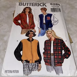 Butterick 6284 Letterman Jacket Pattern Size Medium 12-14 Cut Zipper Vintage - Picture 1 of 4
