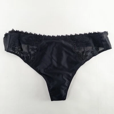 Rosa Faia Tanga Bragas Ropa Interior Talla 12 Negro Bordado Encaje Ribete Nuevo Foto 1 de 4