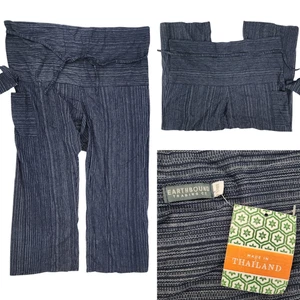 Earthbound Trading Co One Size Boho Blue Stripes Thai Fisherman Wide Leg Pants - Picture 1 of 11