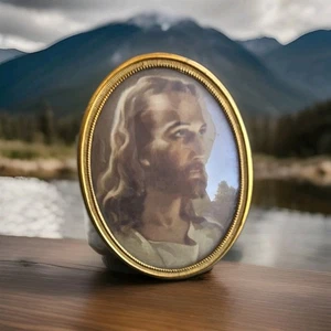 Vintage Warner Sallman “Head of Christ” Jesus Lithograph With  Oval Frame 4.5" - Picture 1 of 2