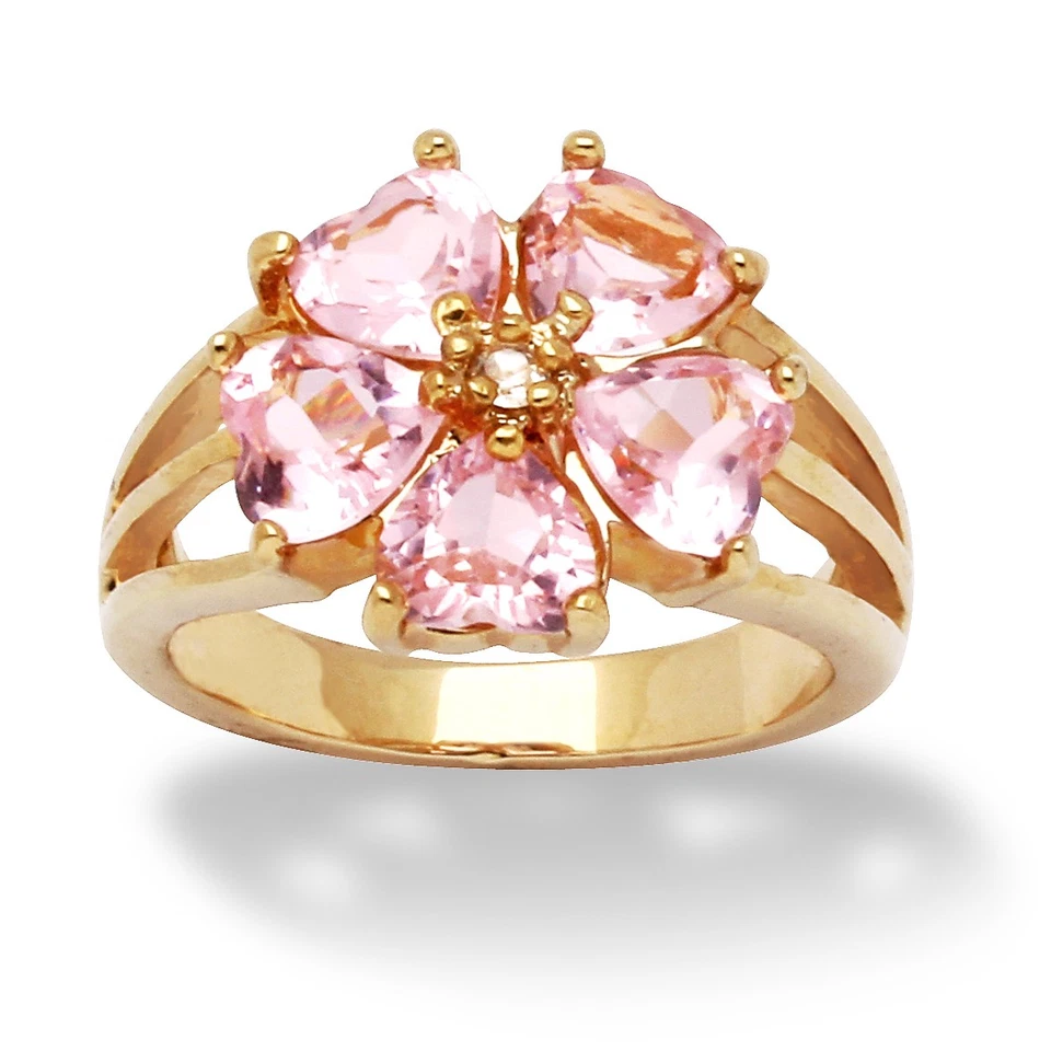Anel em forma de flor folheado a ouro com zircônia cúbica rosa 4 TCW - Imagem 1 de 4