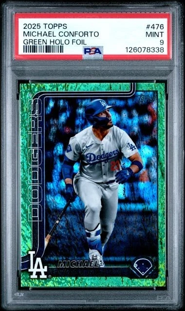 2025 Topps Green Holo Foil #476 Michael Conforto Los Angeles Dodgers/99 PSA 9 Foto 1 de 2