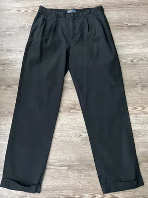 Polo Ralph Lauren Pleated Hammond Pants Cuffed Straight Black Mens 35x32 - Image 1 of 4