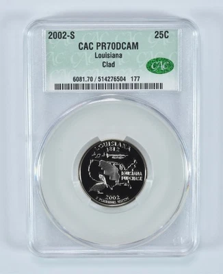 2002-S State Quarter Louisiana Clad PR70 DCAM CAC CACg *5201 - Image 1 of 4