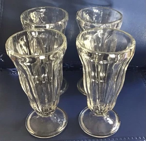 4 VINTAGE ANCHOR HOCKING ICE CREAM SODA FOUNTAIN FOOTED GLASSES - Picture 1 of 4