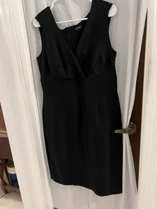 Jaeger Black V Neck Sheath Silk Linen Midi Dress 12 Brand Worn By Princess Kate - Picture 1 of 7
