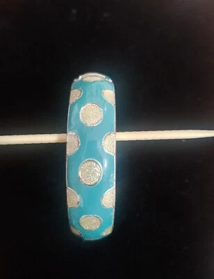 Turquoise Enamel Bangle Bracelet Stainless Hinged Closure Diamond Dusted Dots - Image 1 of 4