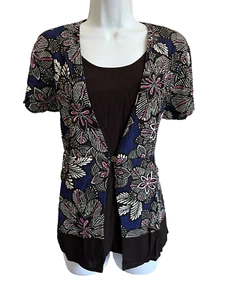 Sag Harbor Size PL Black Floral Short Sleeve Layered Blouse - Picture 1 of 7