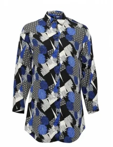 Influence Blue Color Geometric Design Button Down Blouse Sz 10 - Bild 1 von 13