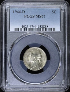 1944-D 5C Jefferson Silver War Nickel PCGS MS 67 | Uncirculated UNC BU - Picture 1 of 4