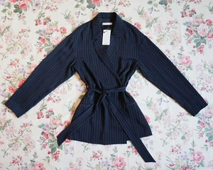 NWT Mango MNG Pinstripe Belted Suit Blazer Navy, Size 36, UK 8, US 4 Zara Rouje - Picture 1 of 10