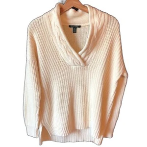 Lauren Ralph Lauren knit oversized boxy cream shawl collar sweater. Size medium - Picture 1 of 8