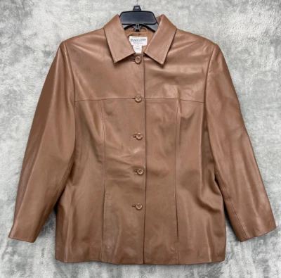 Pendleton Women's Leather Coat Jacket XL Brown Button Front Collared - Image 1 of 4