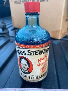 MRS. STEWART'S LIQUID BLUING VTG FLASS BOTTLE FACTORY CLEANING ANTIQUE 1920'S - Picture 1 of 4