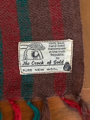 Crock of Gold Small Hand Woven Wool Red Green Brown Scarf Ireland - Image 1 of 3