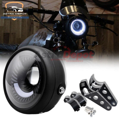 6.5" Retro Motorcycle Headlight Lamp Mount Cover + Bracket Fits Cafe Race Custom - Image 1 of 4