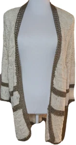 Chicos Goldie Glam Cardigan Sz 2  L Ivory Gold Open Knit Metallic Boho Open NEW - Picture 1 of 4