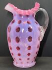 Antique Cranberry Opalescent Inverted Coin Dot Crimped Water Pitcher