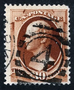 US Sc 217 Org Brown 30¢ 1888 p.12 Black NY “4” Duplex Oval Cancel - Picture 1 of 1
