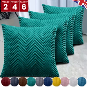 Quilted Embossed Velvet Cushion Covers 18x18" Set of 2 4 6 Bed Sofa Decor Pillow - Picture 1 of 74
