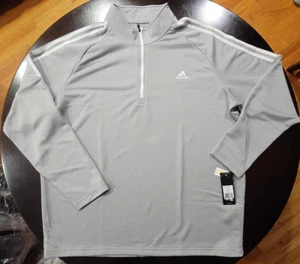 adidas Men’s French Terry 1/4 Zip 3-Stripes UPF50+ Golf Light Gray Pullover 2XL - Picture 1 of 4