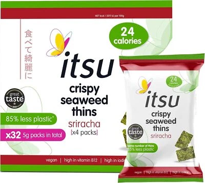 Itsu Crispy Sriracha Flavour Seaweed Thins Snack 5g - 32er Pack - Bild 1 von 4