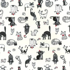 100% Cotton Craft fabric by the metre dress Fat Quarter animals cat ivory 1 - Picture 1 of 14