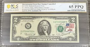 1976 $2 Two Dollar Bill - Stamped First Day Issue 4/13/1976 PCGS 65 PPQ FDOI - Picture 1 of 2