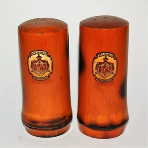 Pair of Vintage Bamboo and Wood Salt and Pepper Shakers marked Aloha Hawaii - Picture 1 of 6