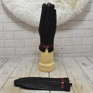 Womens JLY Black & Red Leather Gloves - Medium - Picture 1 of 4