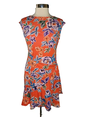 Vestido ECI Talla M Naranja Púrpura Azul Floral Volantes Manga Gorra  Foto 1 de 4