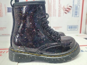 Dr. Martens 1460T Black Cosmic Sparkle Patent Leather Boots Size 7C Used - Picture 1 of 11