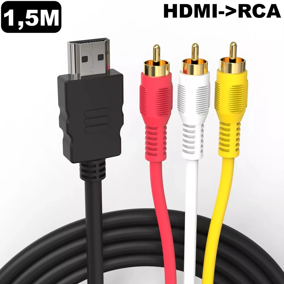 HDMI to 3RCA Scart Audio Video AV Cable Full HD Converter Adapter Male 1.5 M - Image 1 of 4