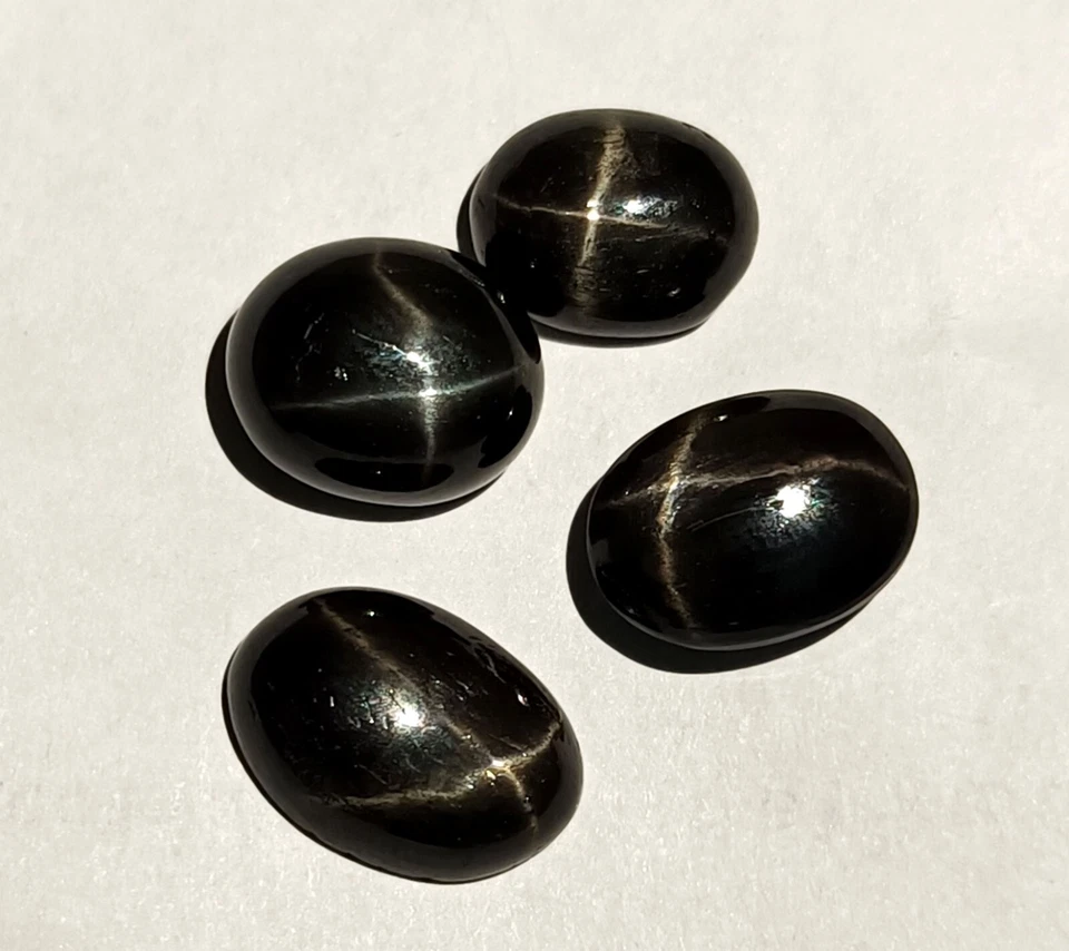 Certified Black Star Sapphire 23 Ct 4 Rays Oval Cabochon Natural Gemstone 4 Pcs - Image 1 of 4