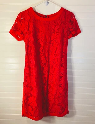 Vestido Donna Morgan Mujer Cuello Redondo Encaje Cremallera Espalda Talla 8 Color Carmesí Usado en Excelente Condición Foto 1 de 4