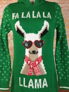 FA LA LA LLAMA Verde Feo Navidad Vacaciones Suéter Sudadera con Capucha Talla XS N14 - Imagen 1 de 9