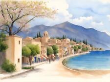 Nafplio Greece Watercolor Painting Country City Art Print